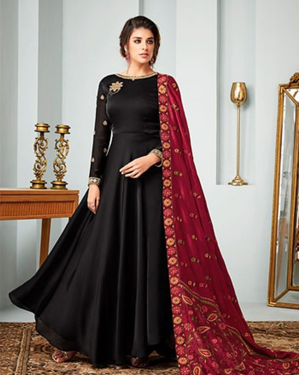 Black Color Dress Gown Style (D1022) - Palkhi Inc